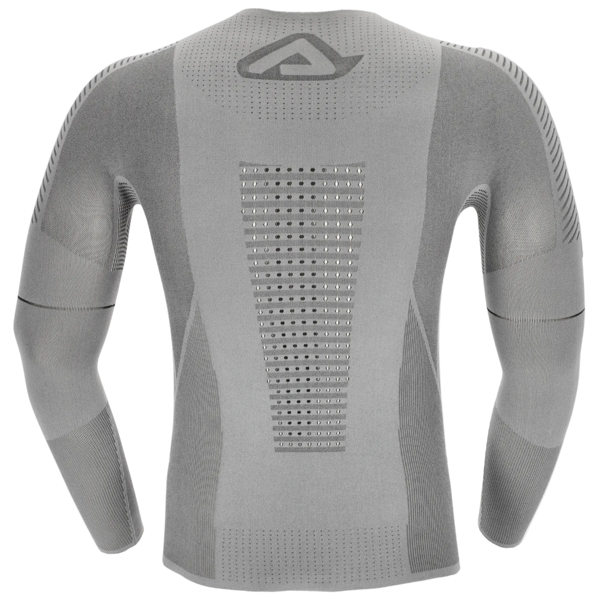Gray long-sleeve athletic shirt with a brand logo on a white background