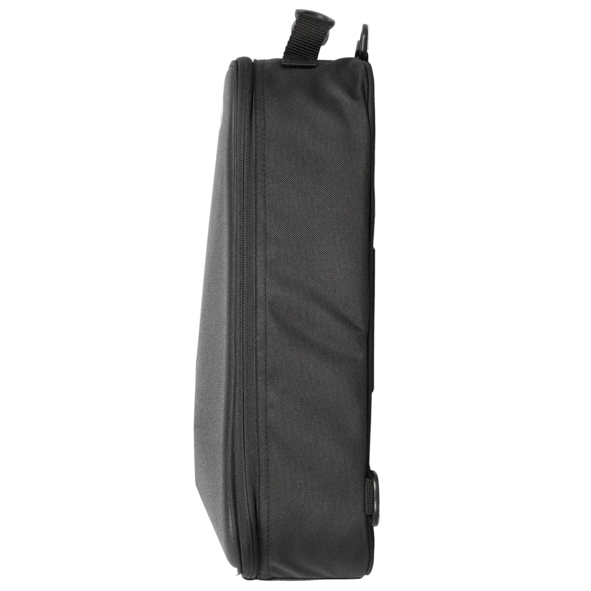Black rectangular bag with a strap on a white background