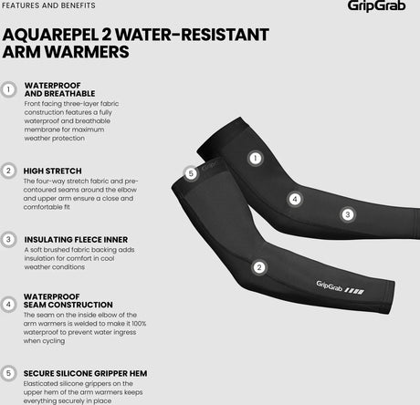 GripGrab AquaRepel 2 Water-Resistant Arm Warmers - Simple Bike Store