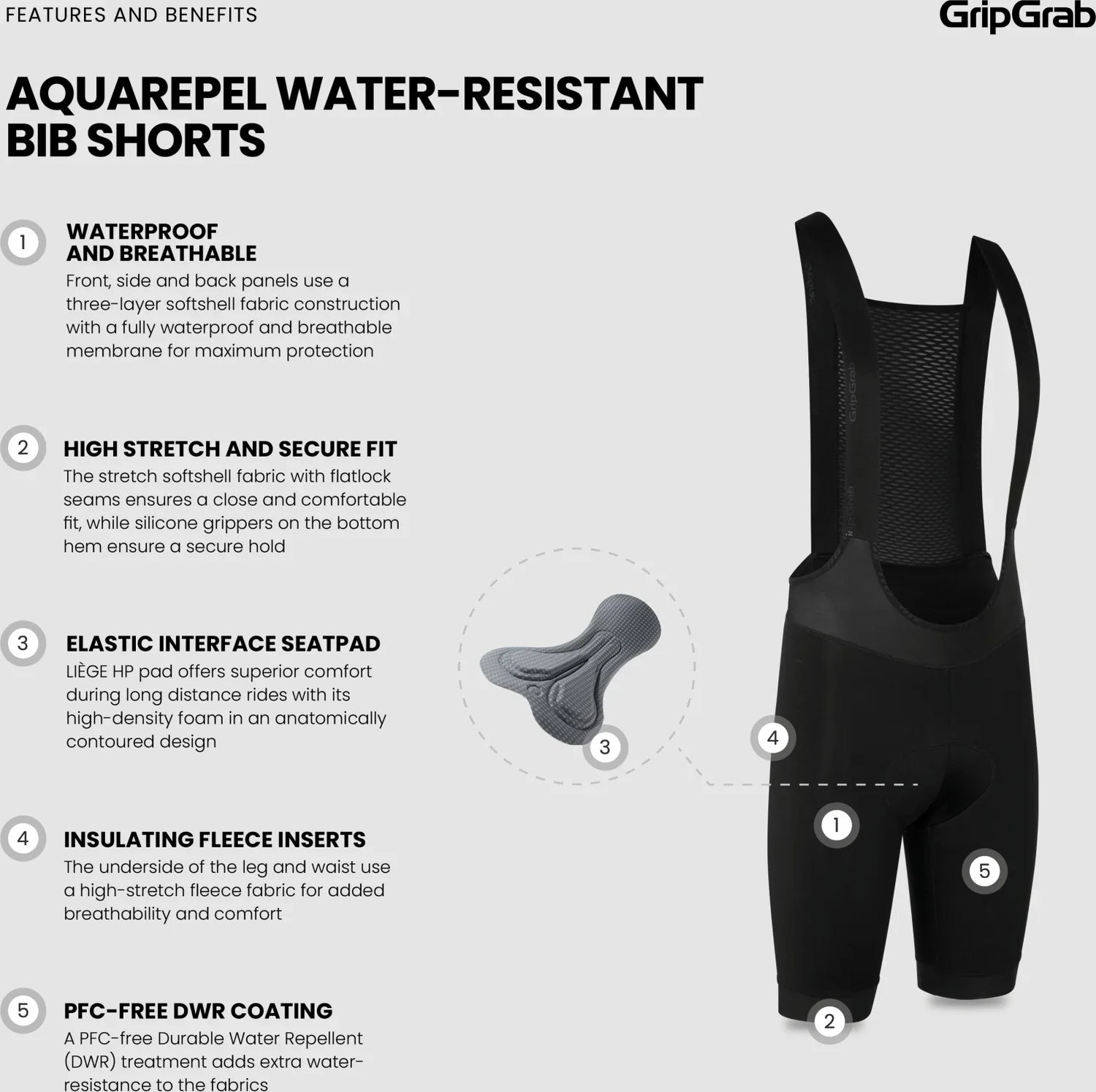 GripGrab AquaRepel Water-Resistant Bib Shorts - Simple Bike Store