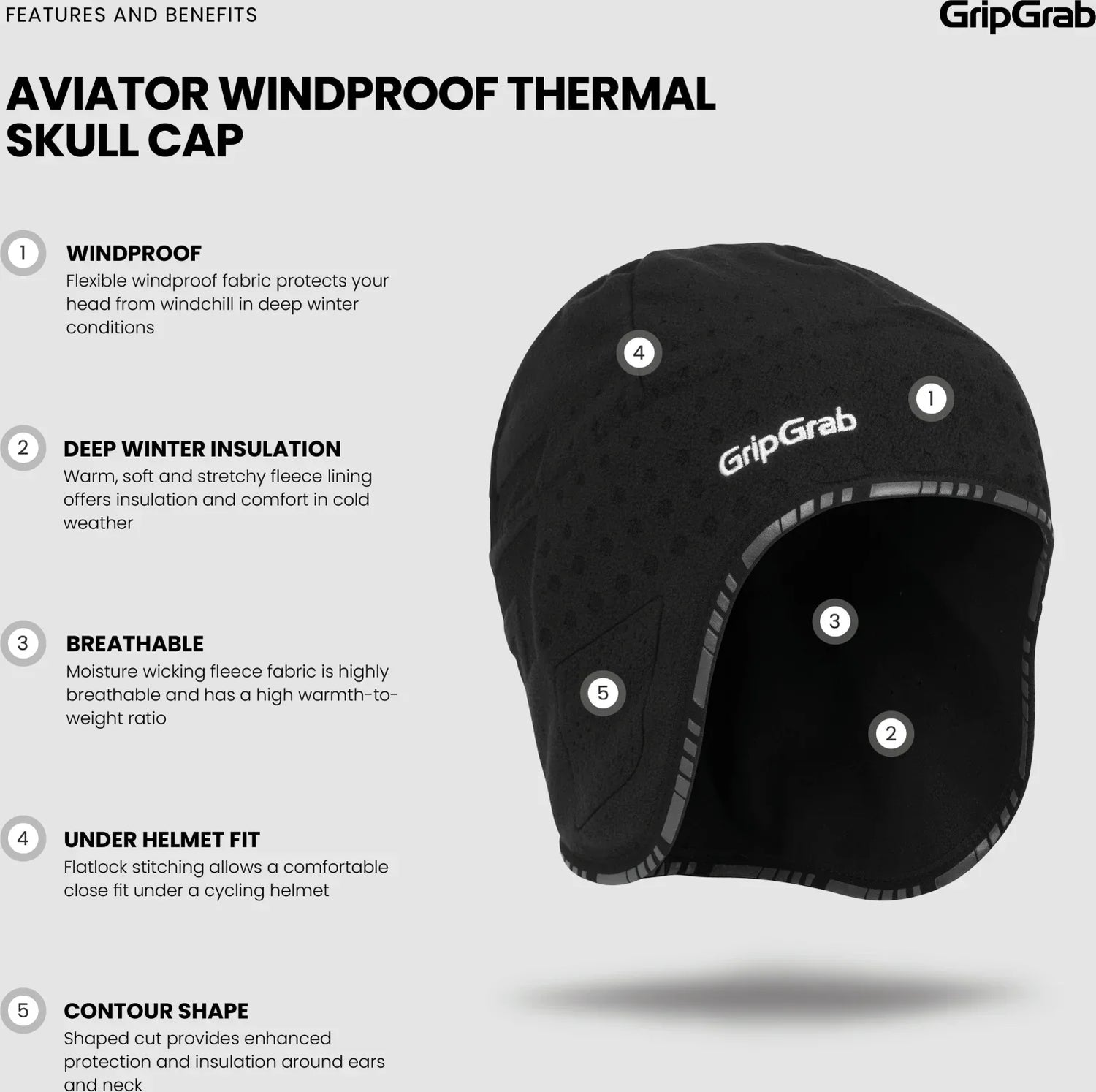 GripGrab Aviator Windproof Deep Winter Skull Cap - Simple Bike Store