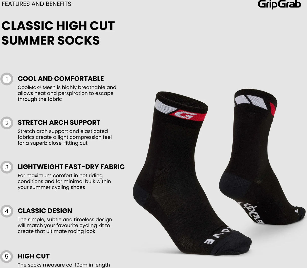 GripGrab Classic High Cut Summer Socks - Simple Bike Store