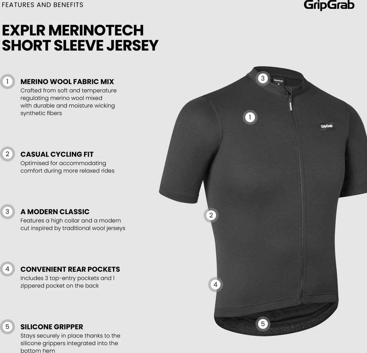 GripGrab EXPLR Merinotech Short Sleeve Jersey Mens - Simple Bike Store