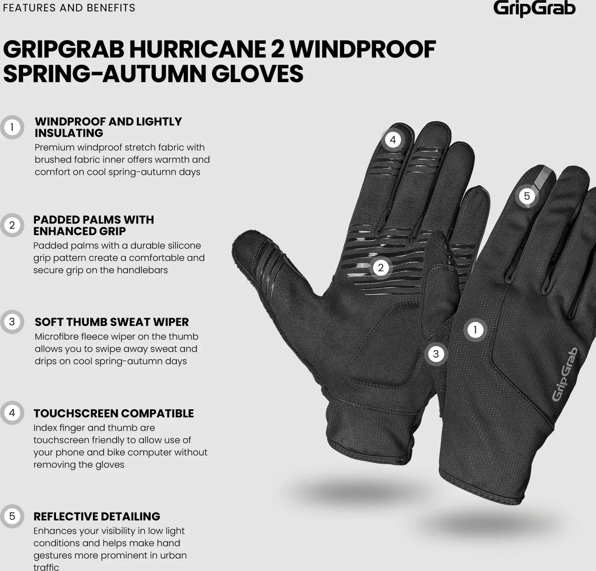 GripGrab Hurricane 2 Windproof Spring-Autumn Gloves - Simple Bike Store