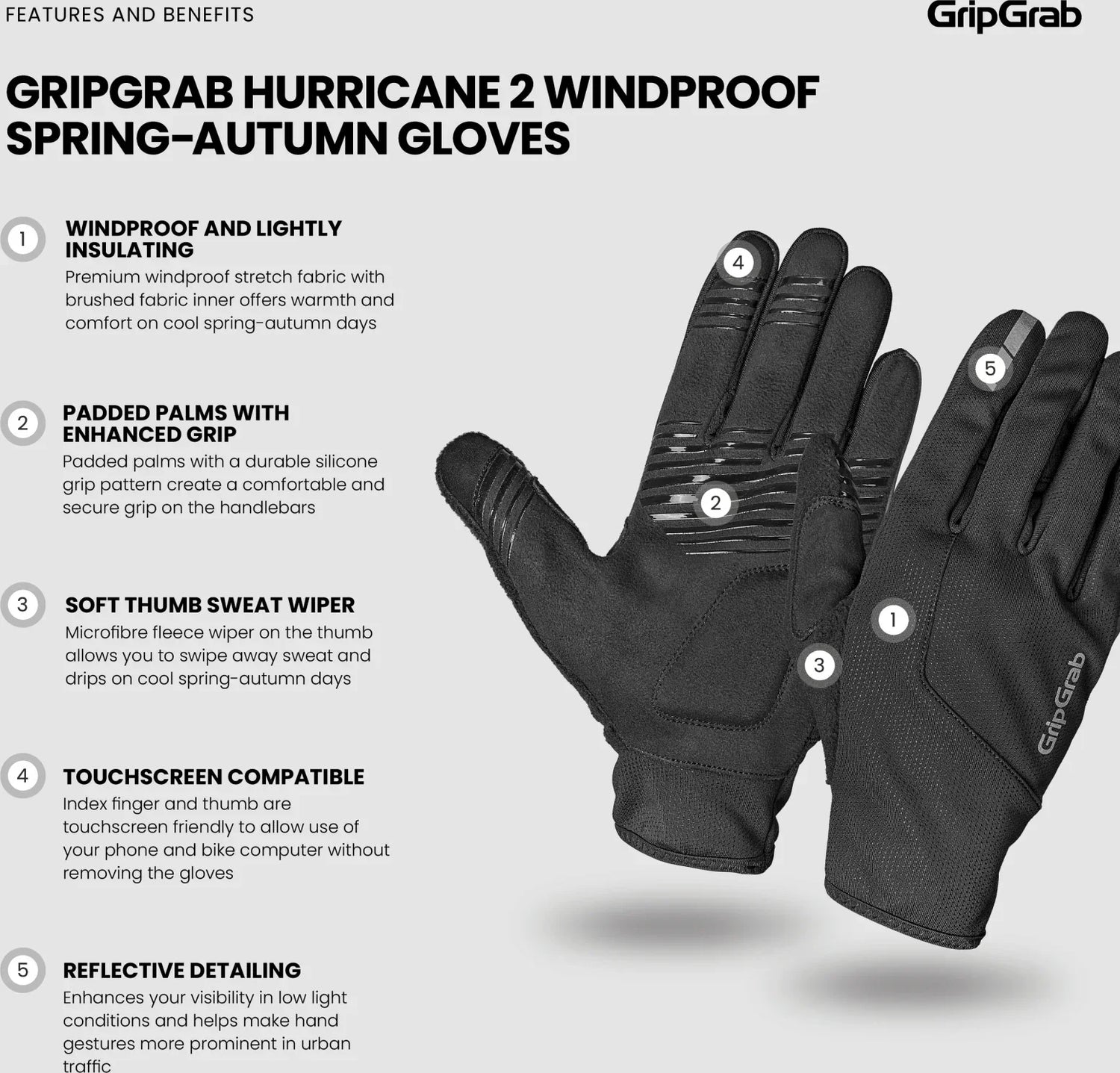 GripGrab Hurricane 2 Windproof Spring-Autumn Gloves - Simple Bike Store