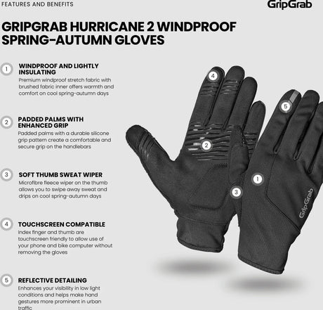 GripGrab Hurricane 2 Windproof Spring-Autumn Gloves - Simple Bike Store