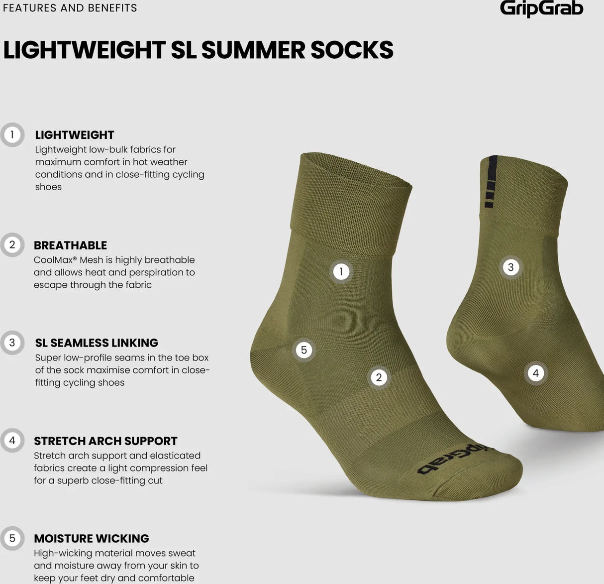 GripGrab Lightweight SL Regular Cut Summer Socks - Simple Bike Store