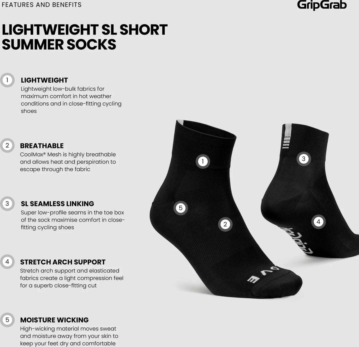 GripGrab Lightweight SL Short Summer Socks - Simple Bike Store