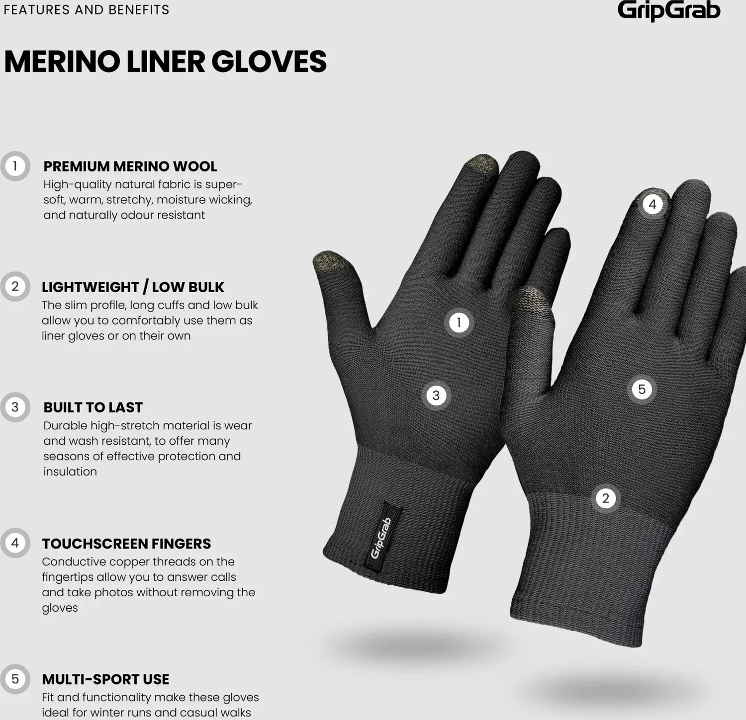 GripGrab Merino Wool Liner Gloves - Simple Bike Store