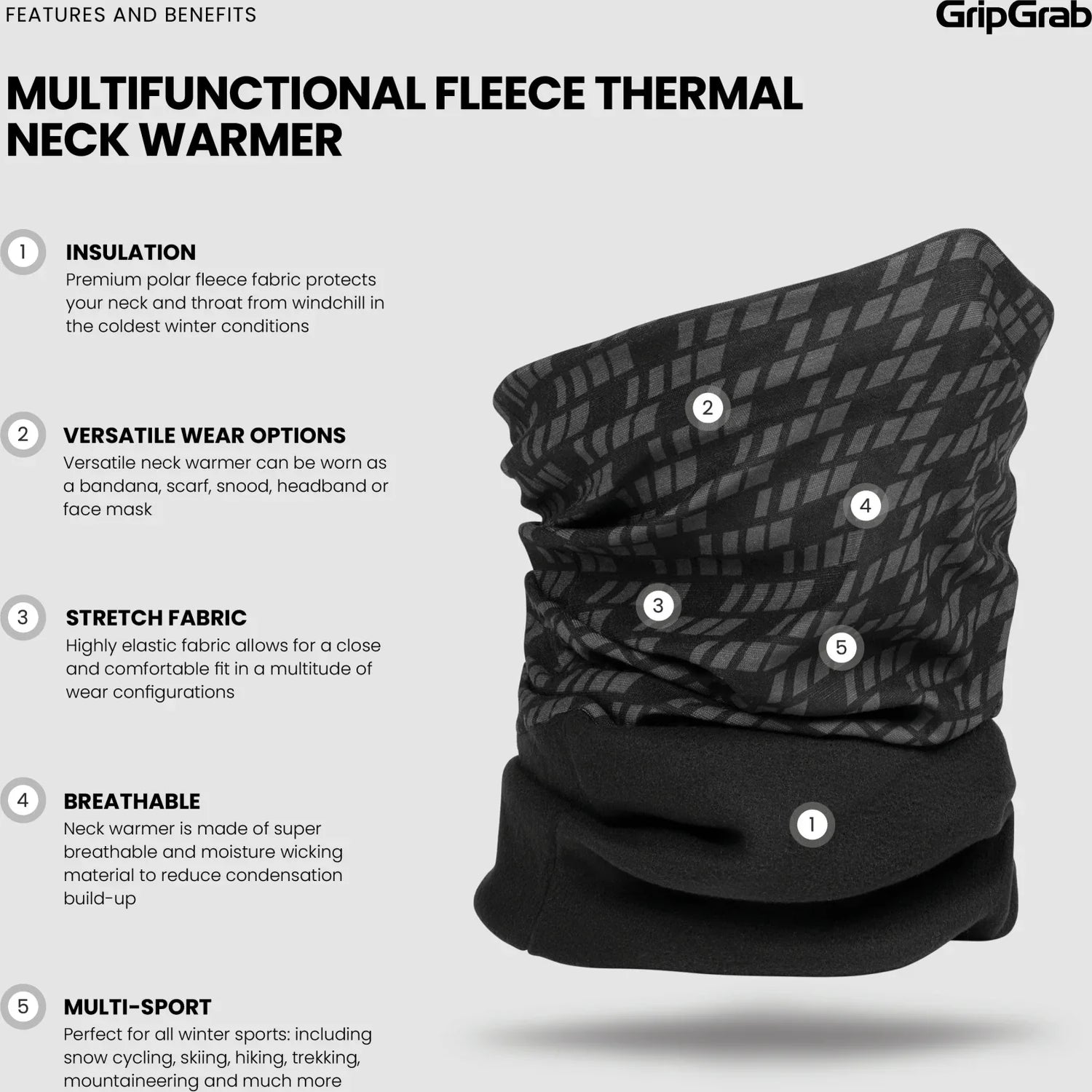 GripGrab Multifunctional Fleece Thermal Neck Warmer - Simple Bike Store
