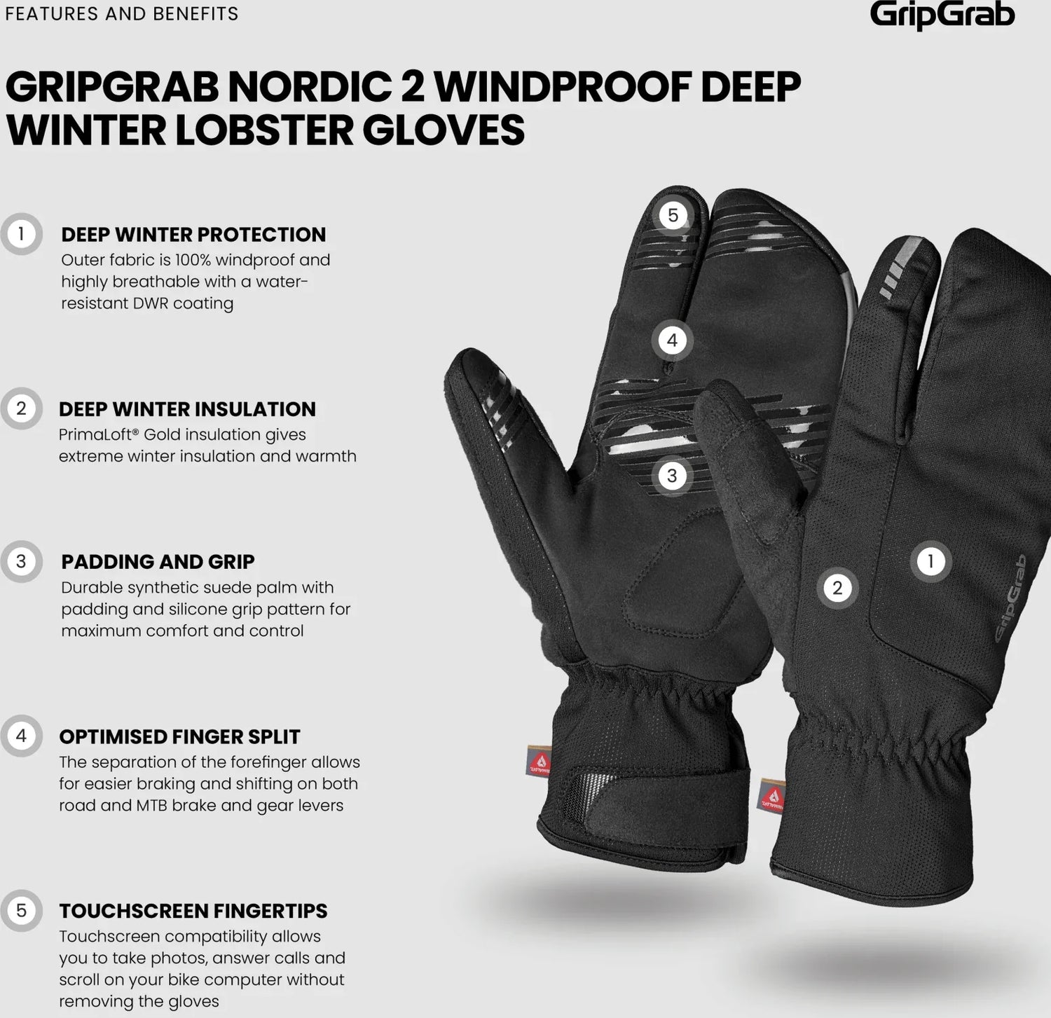 GripGrab Nordic 2 Windproof Deep Winter Lobster Gloves - Simple Bike Store