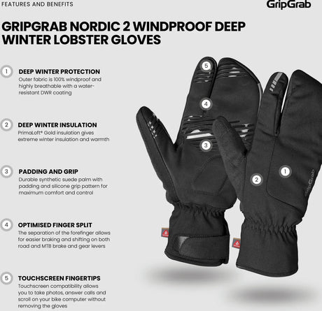 GripGrab Nordic 2 Windproof Deep Winter Lobster Gloves - Simple Bike Store
