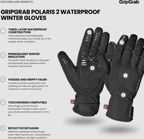GripGrab Polaris 2 Waterproof Winter Gloves - Simple Bike Store