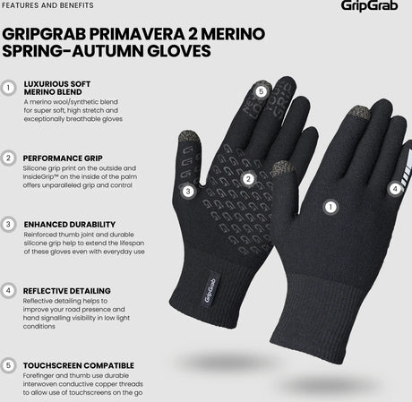 GripGrab Primavera 2 Merino Spring-Autumn Gloves - Simple Bike Store
