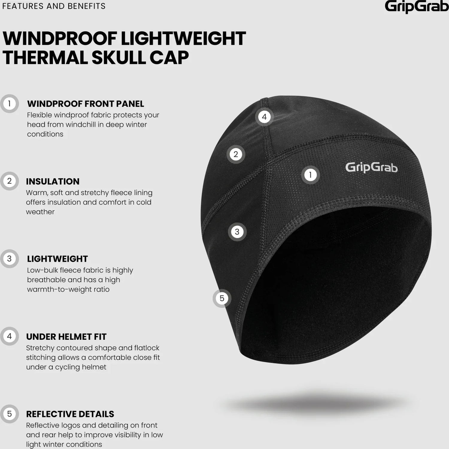 GripGrab Thermo Windproof Winter Skull Cap - Simple Bike Store