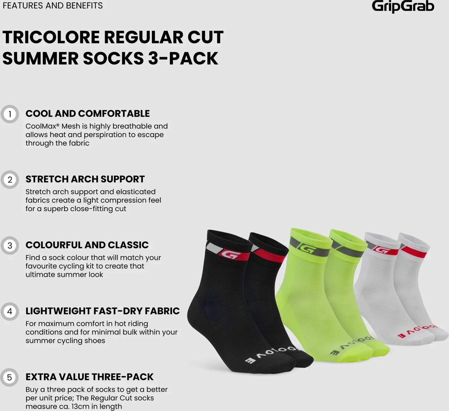 GripGrab Tricolore Regular Cut Summ Socks 3-Pack - Simple Bike Store