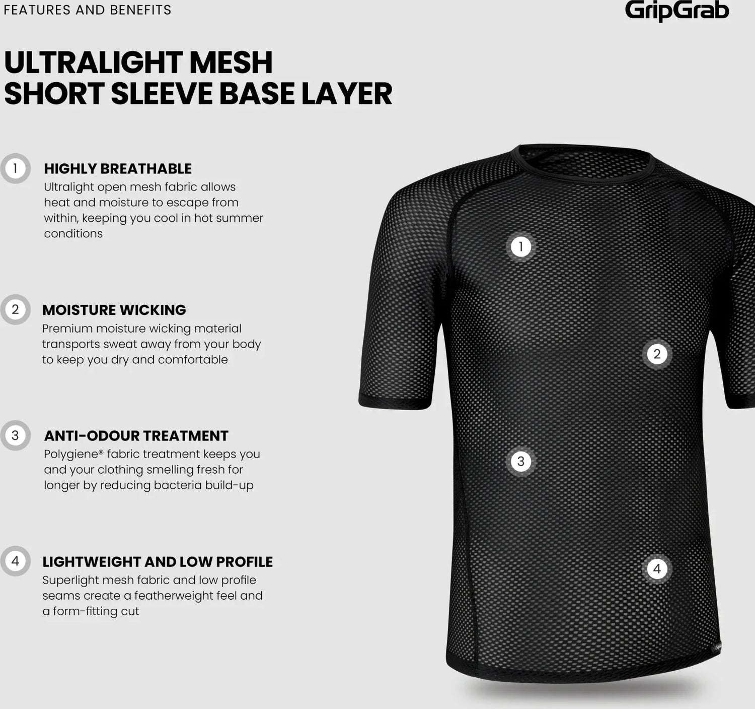 GripGrab Ultralight Mesh Short Sleeve Base Layer - Simple Bike Store
