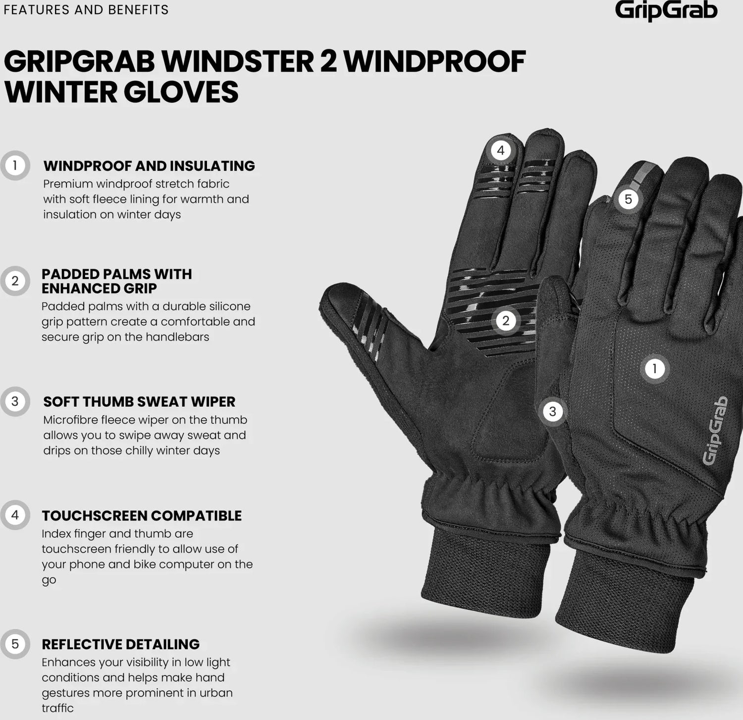 GripGrab Windster 2 Windproof Winter Gloves - Simple Bike Store