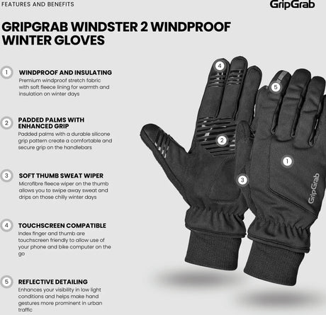 GripGrab Windster 2 Windproof Winter Gloves - Simple Bike Store
