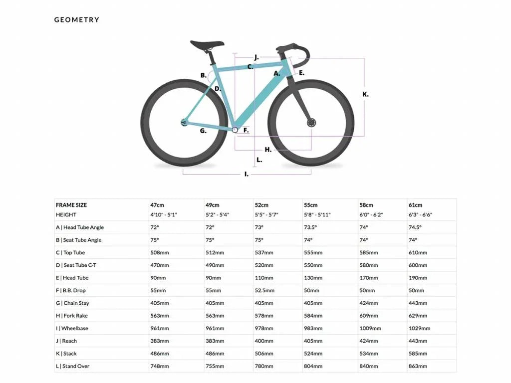 Electric Bike Single Speed Bike Size Chart 6KU Track Fixie Single