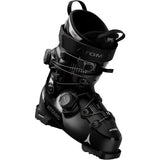 A black Atomic ski boot with adjustable dial closures and a white logo, shown on a plain white background.
