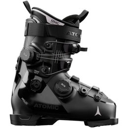 Black Atomic ski boot with intricate design on a white background