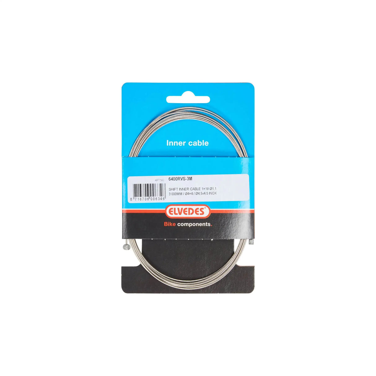 Elvedes stainless steel internal shift cable 3m 2 nipples 4x4 and 4.5x4.5