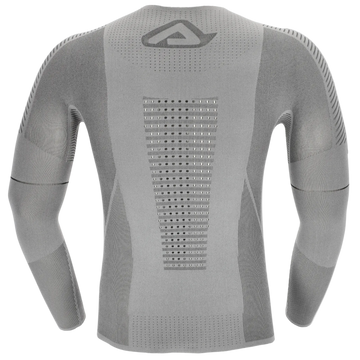Gray long-sleeve athletic shirt with a brand logo on a white background