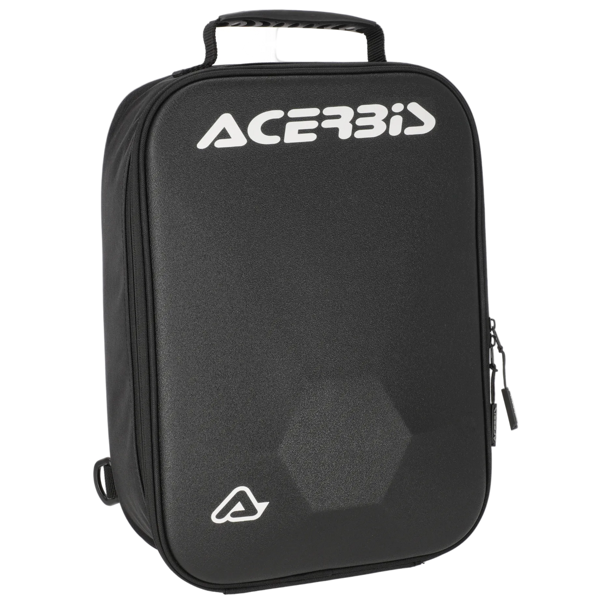 Black shoe bag with Acerbis logo on a white background
