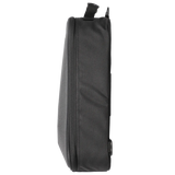 Black rectangular bag with a strap on a white background
