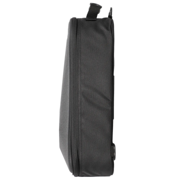 Black rectangular bag with a strap on a white background