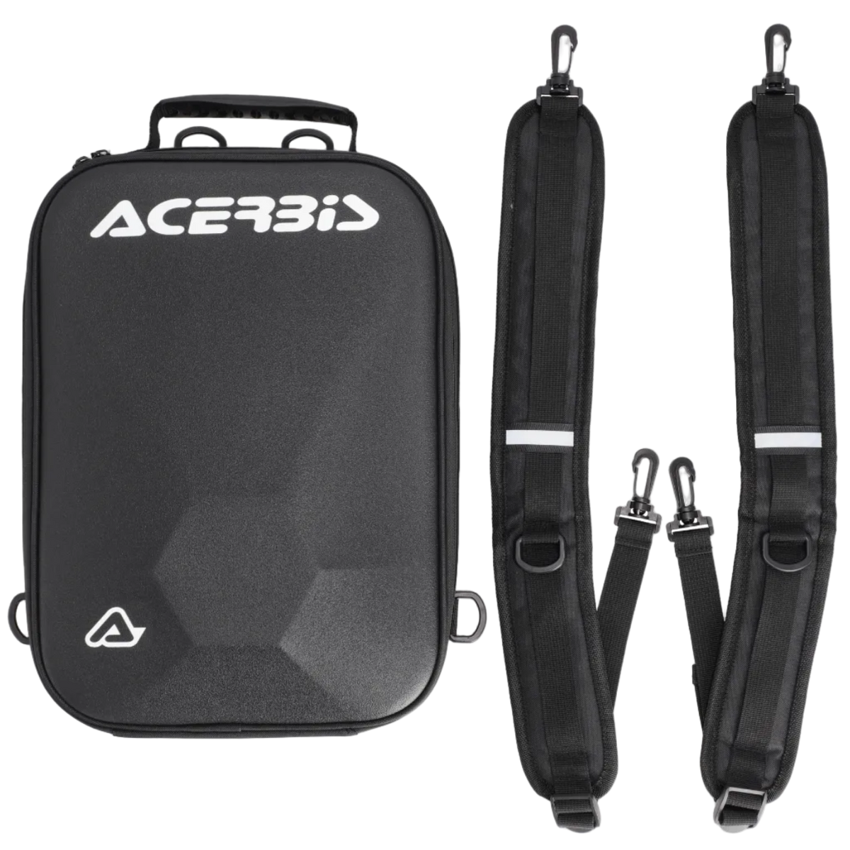 Black bag with straps and Acerbis branding on a white background
