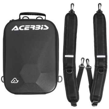 Black bag with straps and Acerbis branding on a white background
