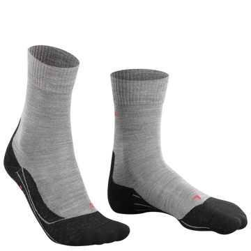 Pair of gray socks with black toes and heels on a white background
