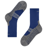 A pair of athletic crew socks in royal blue and heather gray, shown from both the side and top views against a plain white background.