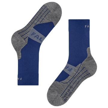 A pair of athletic crew socks in royal blue and heather gray, shown from both the side and top views against a plain white background.