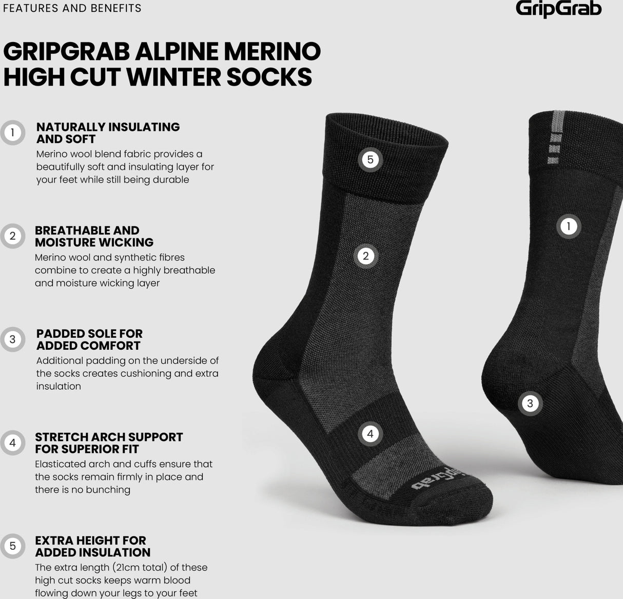GripGrab Alpine Merino High Cut Winter Socks - Simple Bike Store