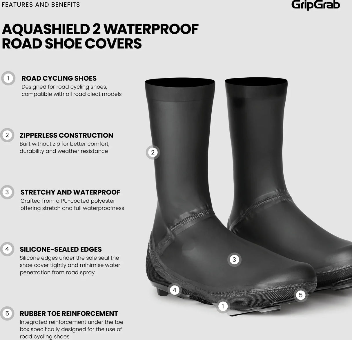 GripGrab AquaShield 2 Waterproof Road Shoe Covers - Simple Bike Store