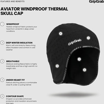 GripGrab Aviator Windproof Deep Winter Skull Cap - Simple Bike Store