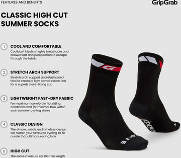 GripGrab Classic High Cut Summer Socks - Simple Bike Store