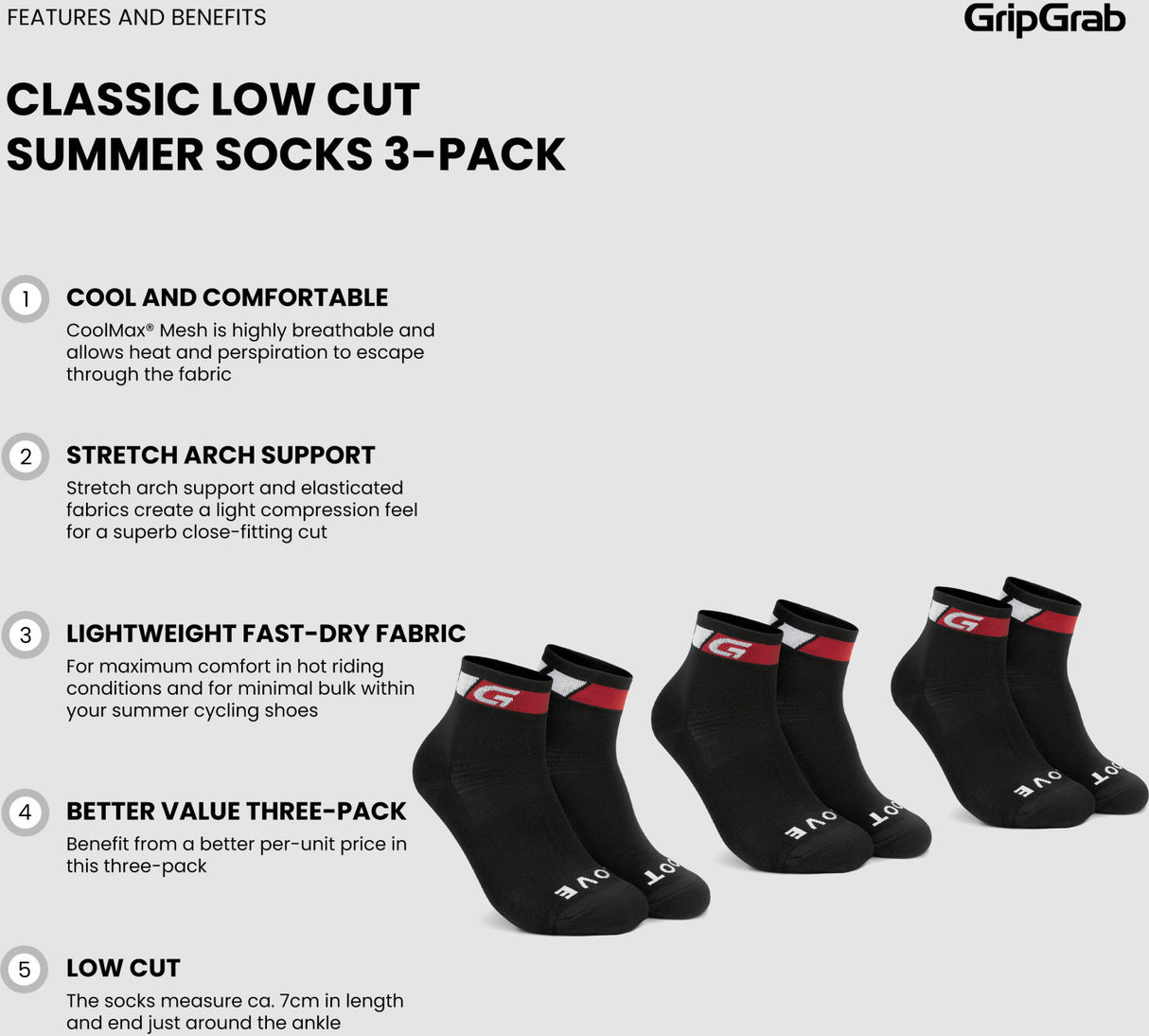 GripGrab Classic Low Cut Summer Socks 3-Pack - Simple Bike Store