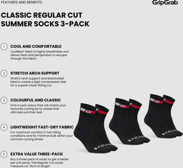 GripGrab Classic Regular Cut Summer Socks 3-Pack - Simple Bike Store
