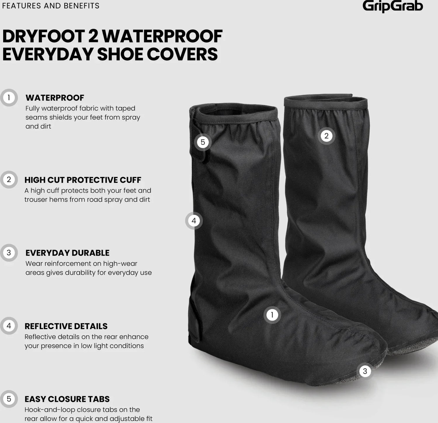GripGrab DryFoot 2 Waterproof Everyday Shoe Covers - Simple Bike Store
