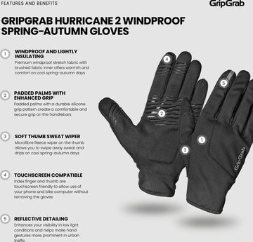 GripGrab Hurricane 2 Windproof Spring-Autumn Gloves - Simple Bike Store