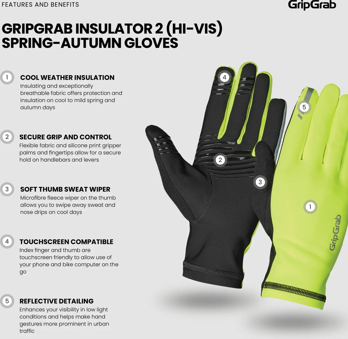 GripGrab Insulator 2 Hi-Vis Spring-Autumn Gloves - Simple Bike Store