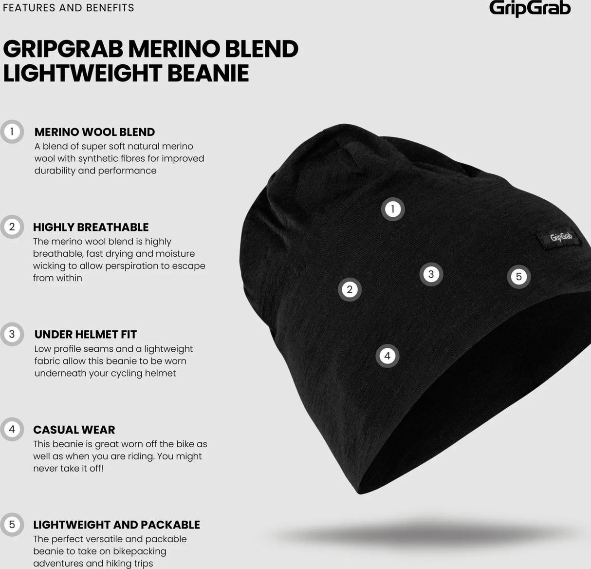 GripGrab Merino Blend Lightweight Beanie - Simple Bike Store