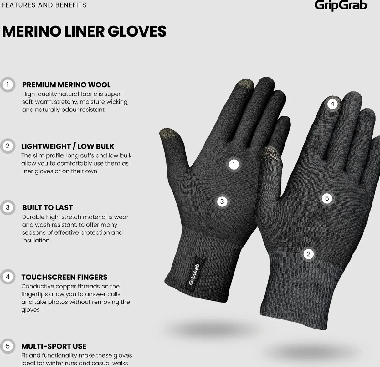 GripGrab Merino Wool Liner Gloves - Simple Bike Store