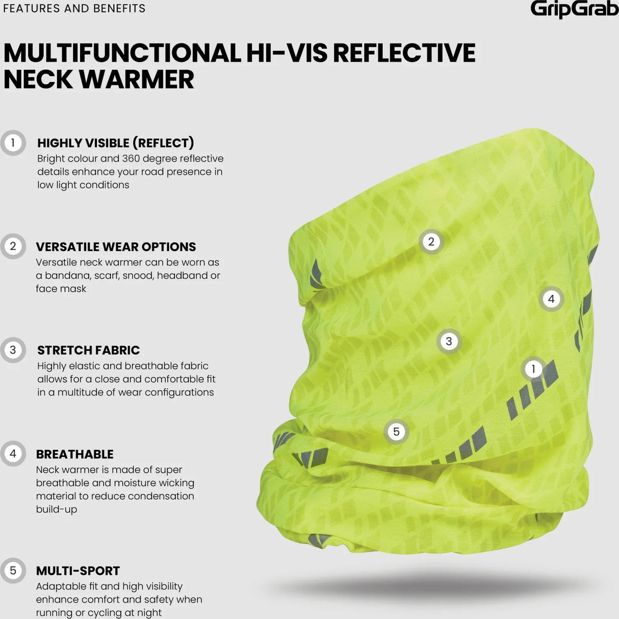GripGrab Multifunctional Hi-Vis Reflective Neck Warmer - Simple Bike Store