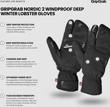 GripGrab Nordic 2 Windproof Deep Winter Lobster Gloves - Simple Bike Store