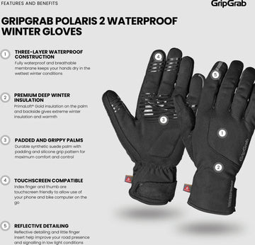 GripGrab Polaris 2 Waterproof Winter Gloves - Simple Bike Store
